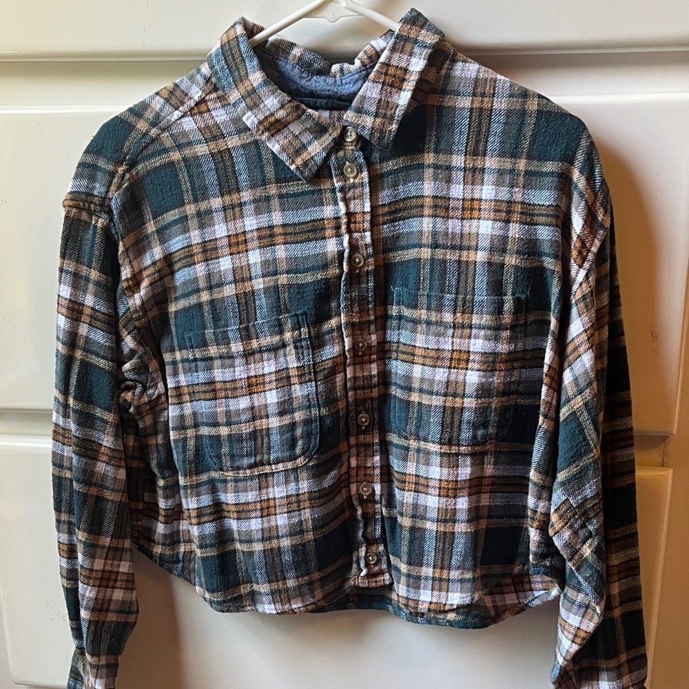 American Eagle Outfitters Green Plaid Crop Top